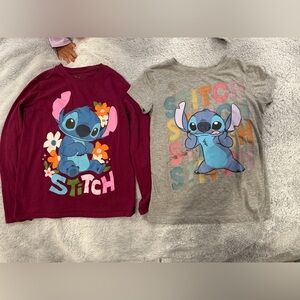 Disney Stitch Kids Long Sleeve Tees - Burgundy and Gray